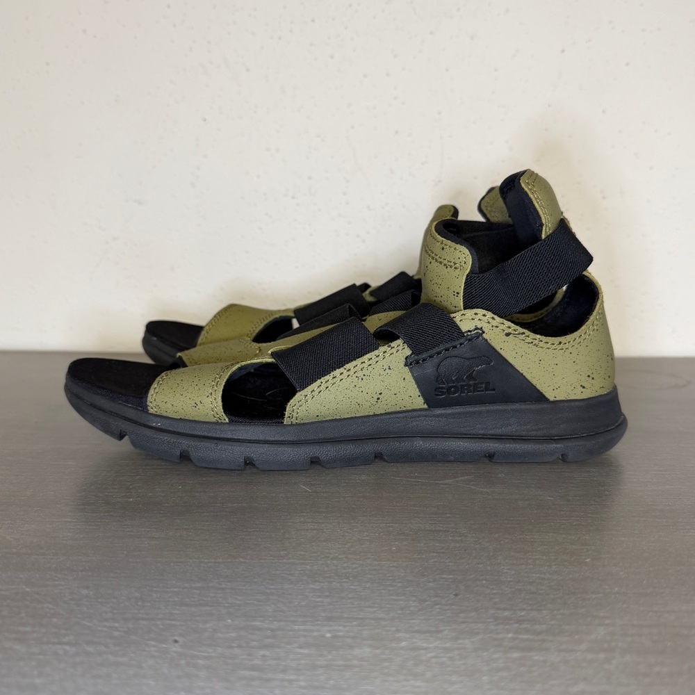 Sorel Women’s Explorer Gladiator Green Leather Gore Elastic Stretch Sandal Sz 9 - Picture 2 of 9